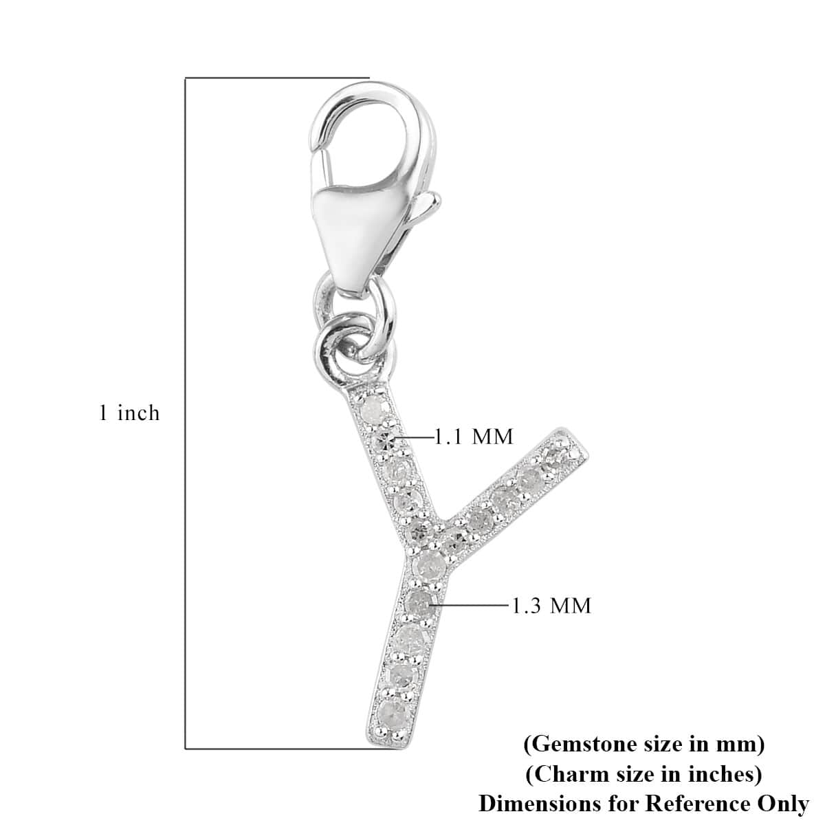 Diamond Initial Y Charm in Platinum Over Sterling Silver 0.12 ctw image number 2