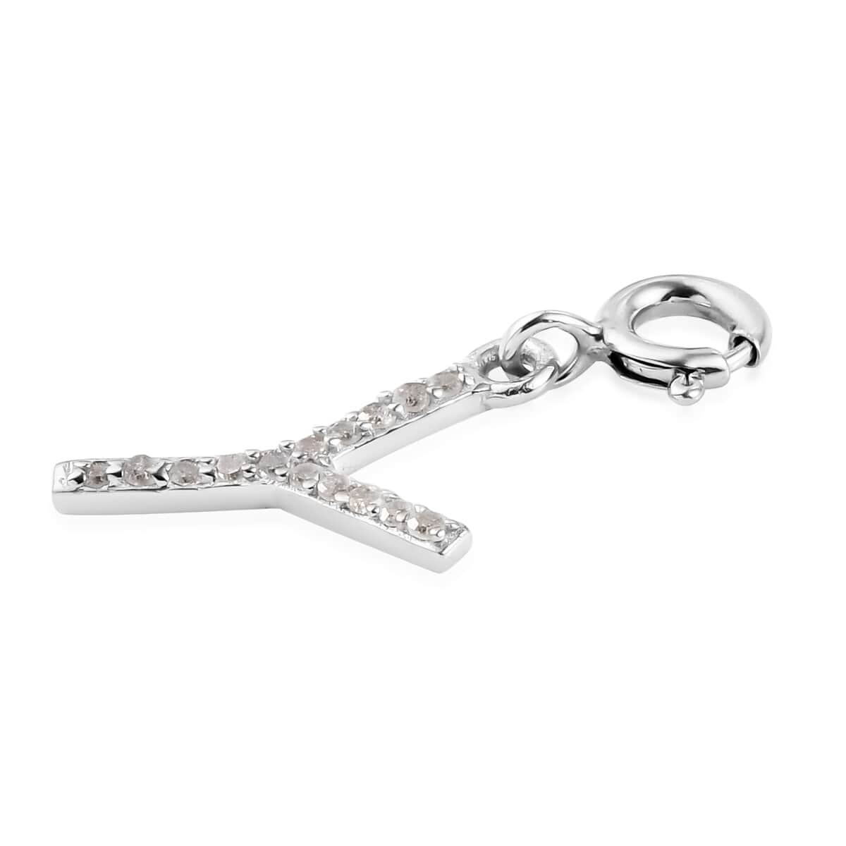 Diamond Initial Y Charm in Platinum Over Sterling Silver 0.12 ctw image number 3