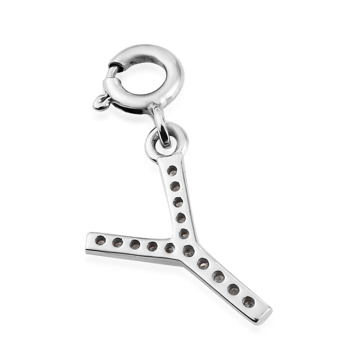 Diamond Initial Y Charm in Platinum Over Sterling Silver 0.12 ctw image number 4