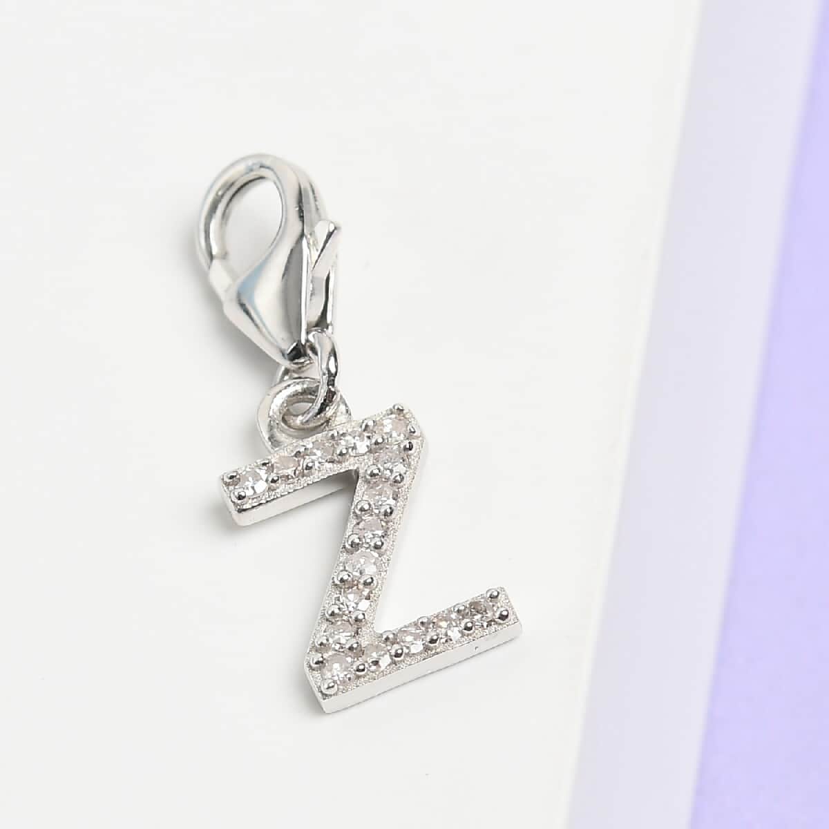 Diamond Initial Z Charm in Platinum Over Sterling Silver 0.12 ctw image number 1