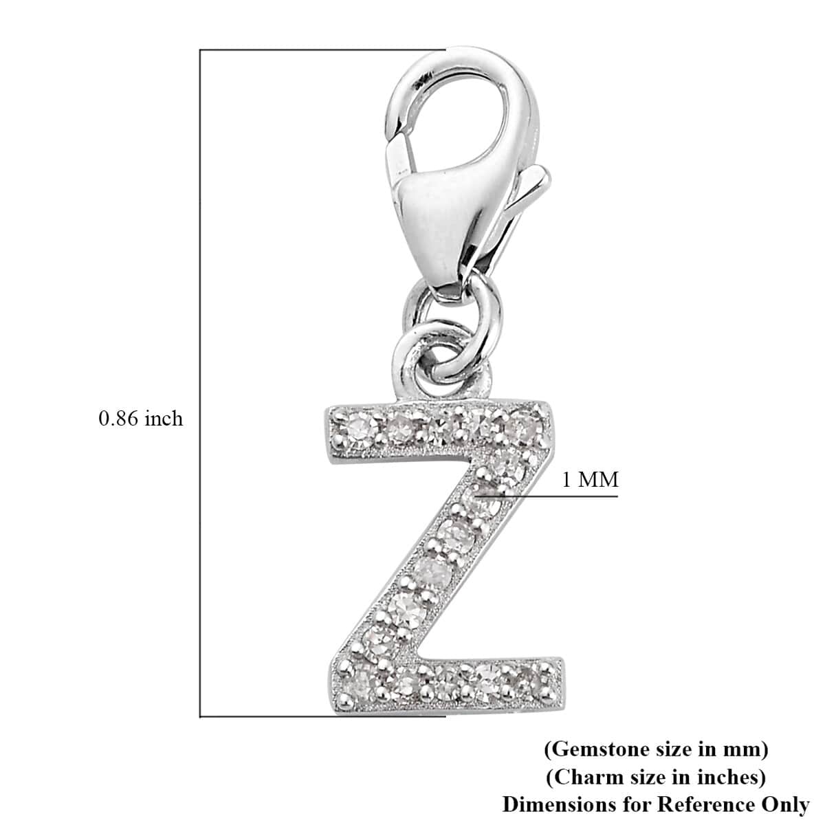 Diamond Initial Z Charm in Platinum Over Sterling Silver 0.12 ctw image number 2