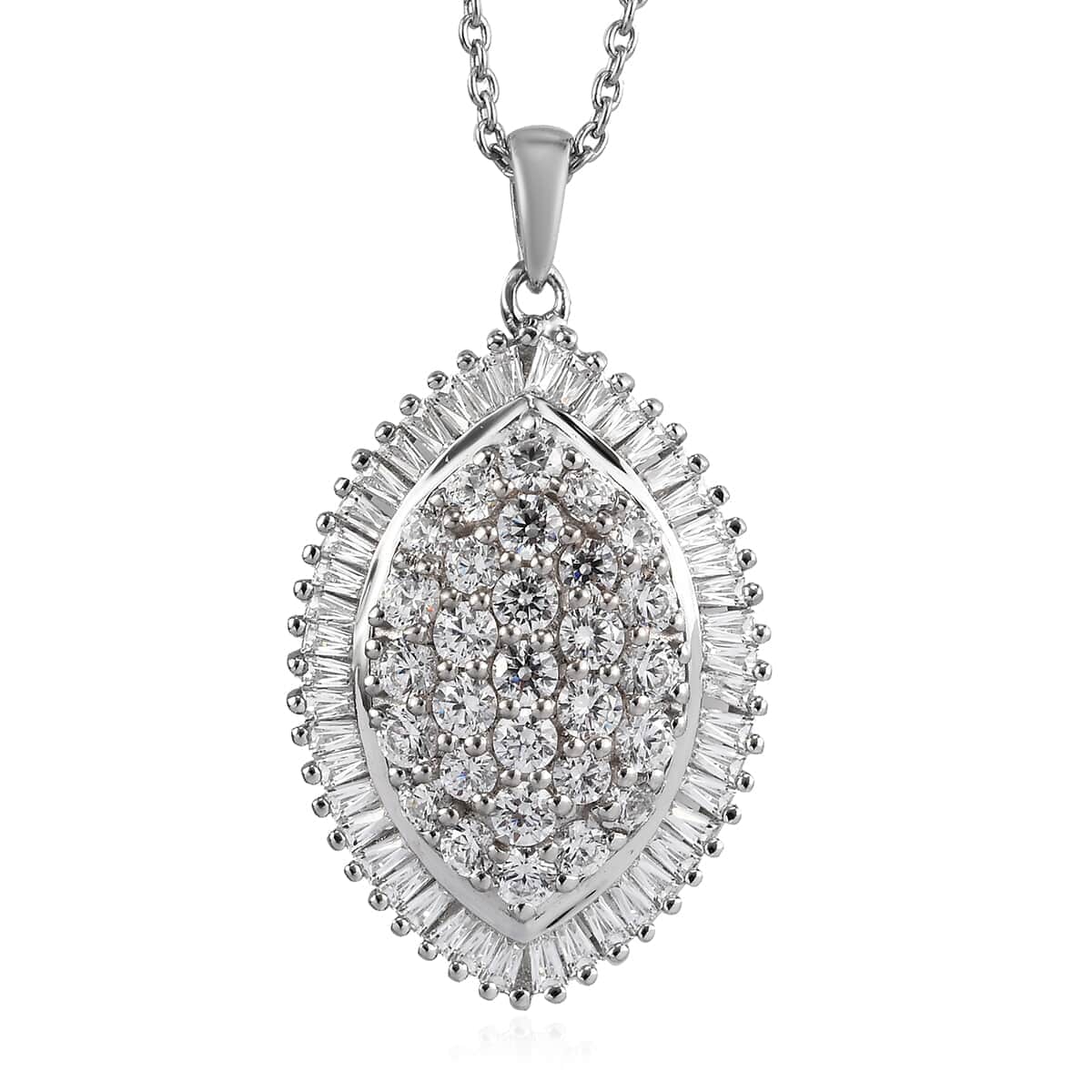 Lustro Stella Made with Finest CZ Pendant Necklace 20 Inches in Platinum Over Sterling Silver 6.55 ctw image number 0