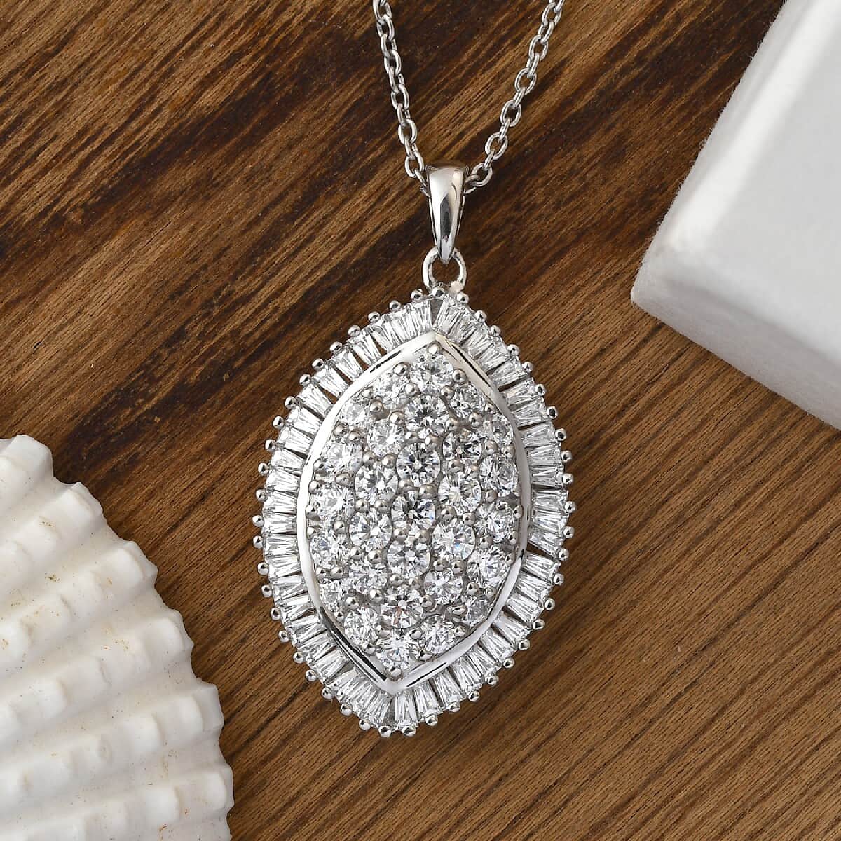 Lustro Stella Made with Finest CZ Pendant Necklace 20 Inches in Platinum Over Sterling Silver 6.55 ctw image number 1
