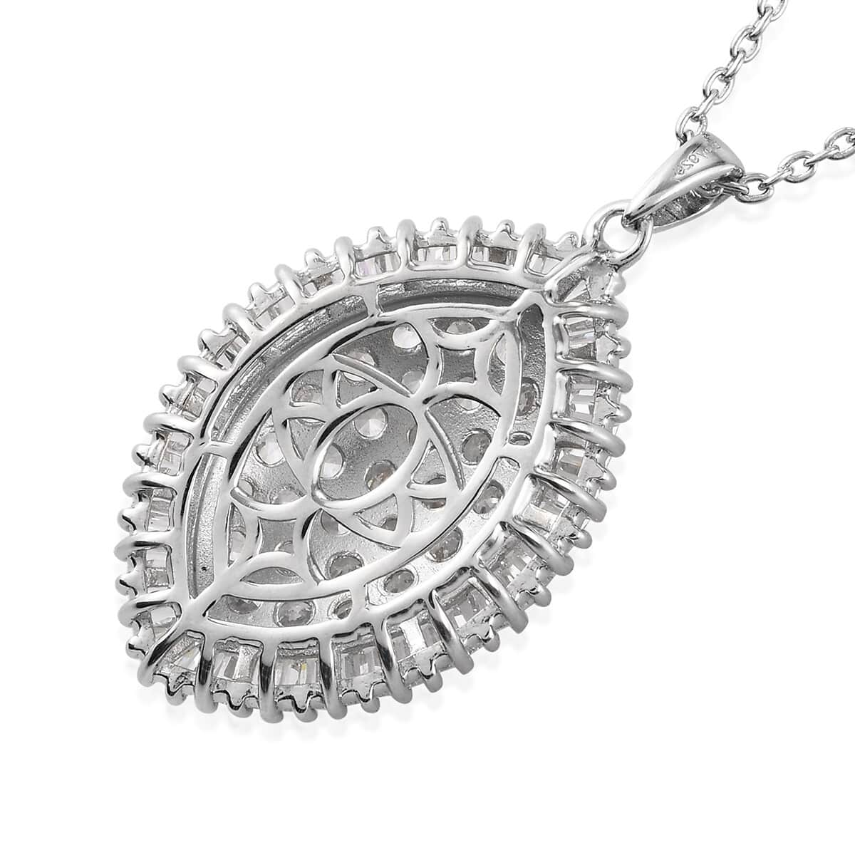 Lustro Stella Made with Finest CZ Pendant Necklace 20 Inches in Platinum Over Sterling Silver 6.55 ctw image number 4