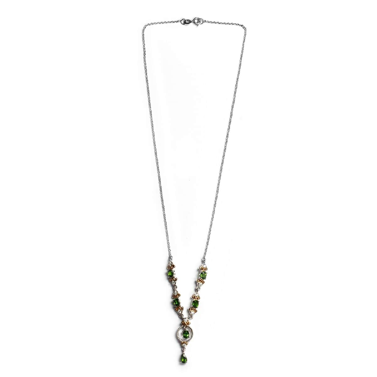 Chrome Diopside and Zircon Necklace 20 Inch in 14K YG and Platinum Over Sterling Silver 4.30 ctw image number 0
