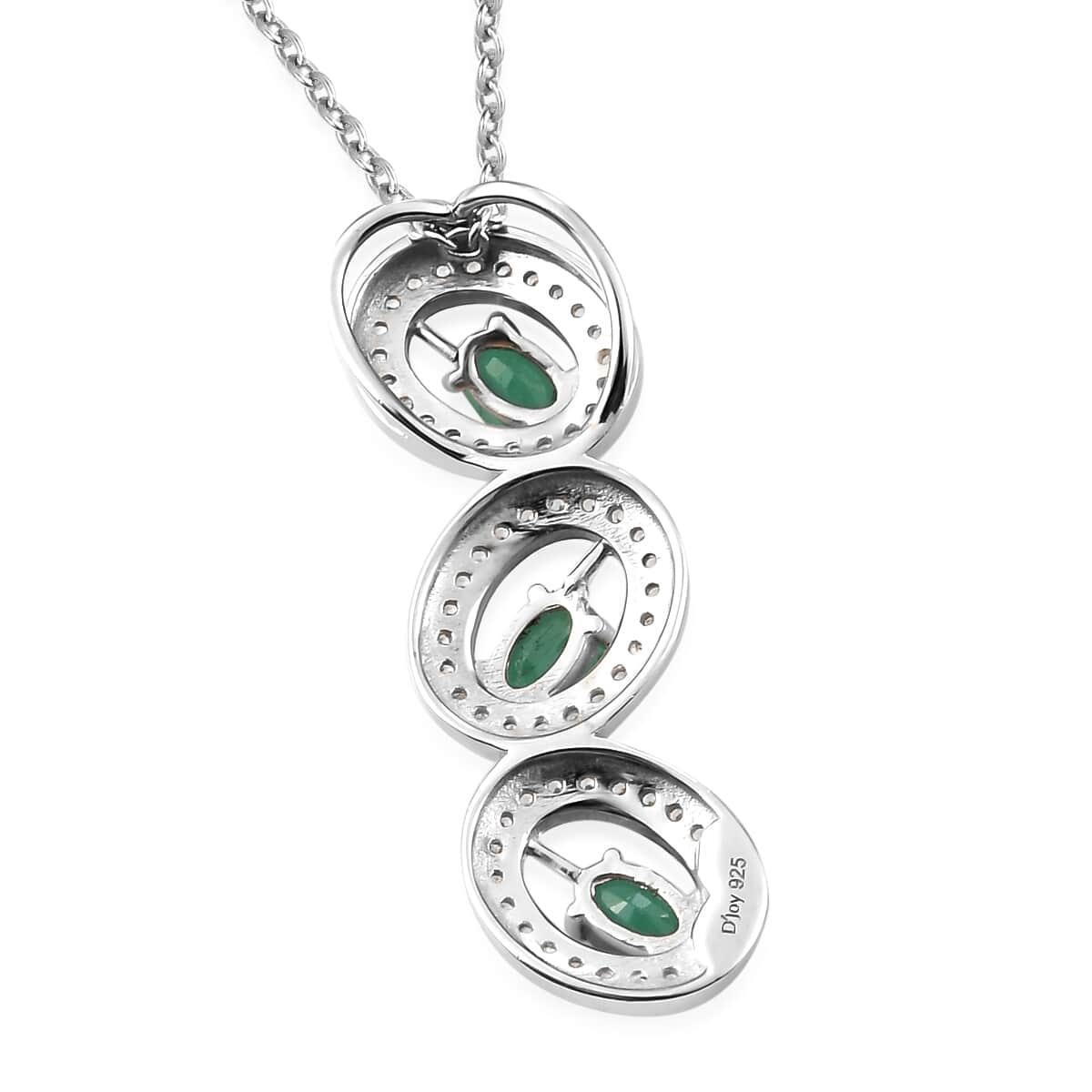 Socoto Emerald and Natural White Zircon Pendant Necklace 20 Inches in Platinum Over Sterling Silver 1.25 ctw image number 4