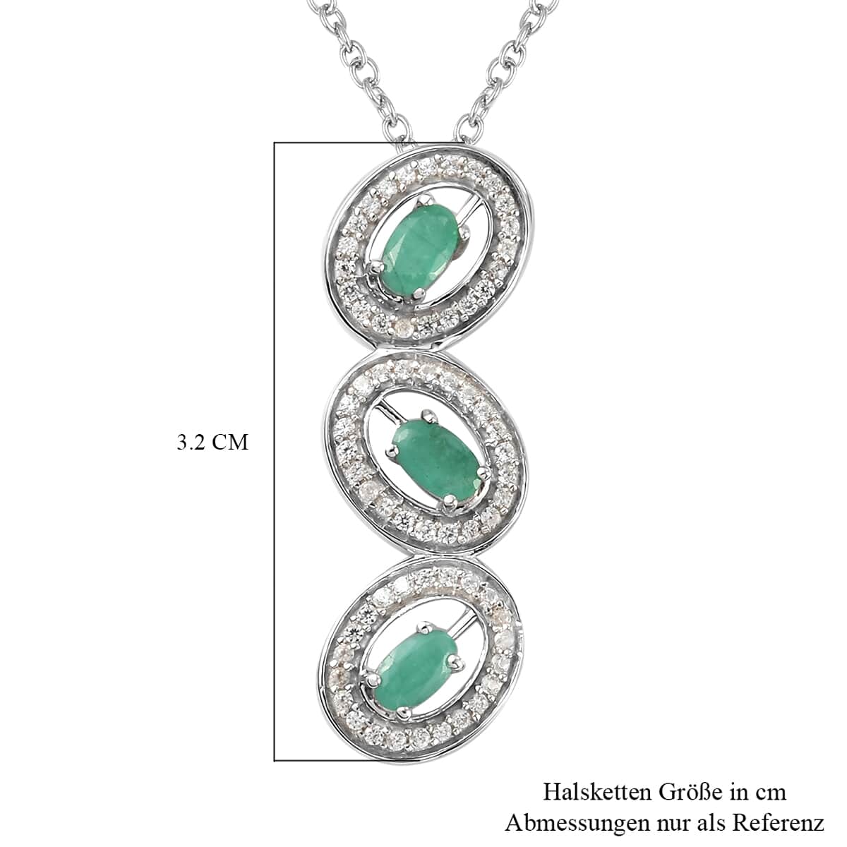 Socoto Emerald and Natural White Zircon Pendant Necklace 20 Inches in Platinum Over Sterling Silver 1.25 ctw image number 5