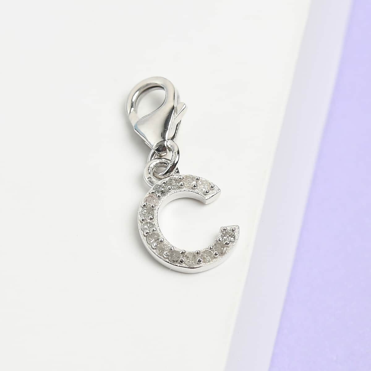 Diamond Initial C Charm in Platinum Over Sterling Silver 0.13 ctw image number 1