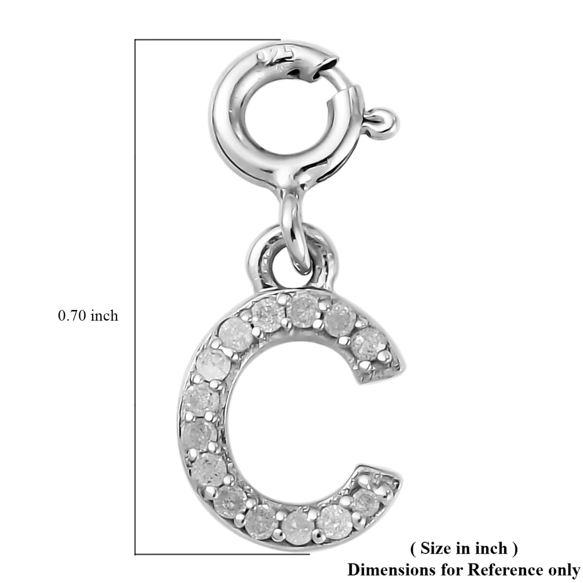 Diamond Initial C Charm in Platinum Over Sterling Silver 0.13 ctw image number 5
