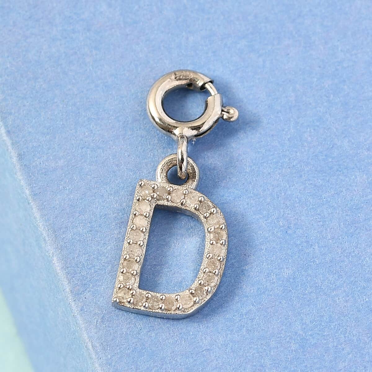 Diamond Initial D Charm in Platinum Over Sterling Silver 0.12 ctw image number 1