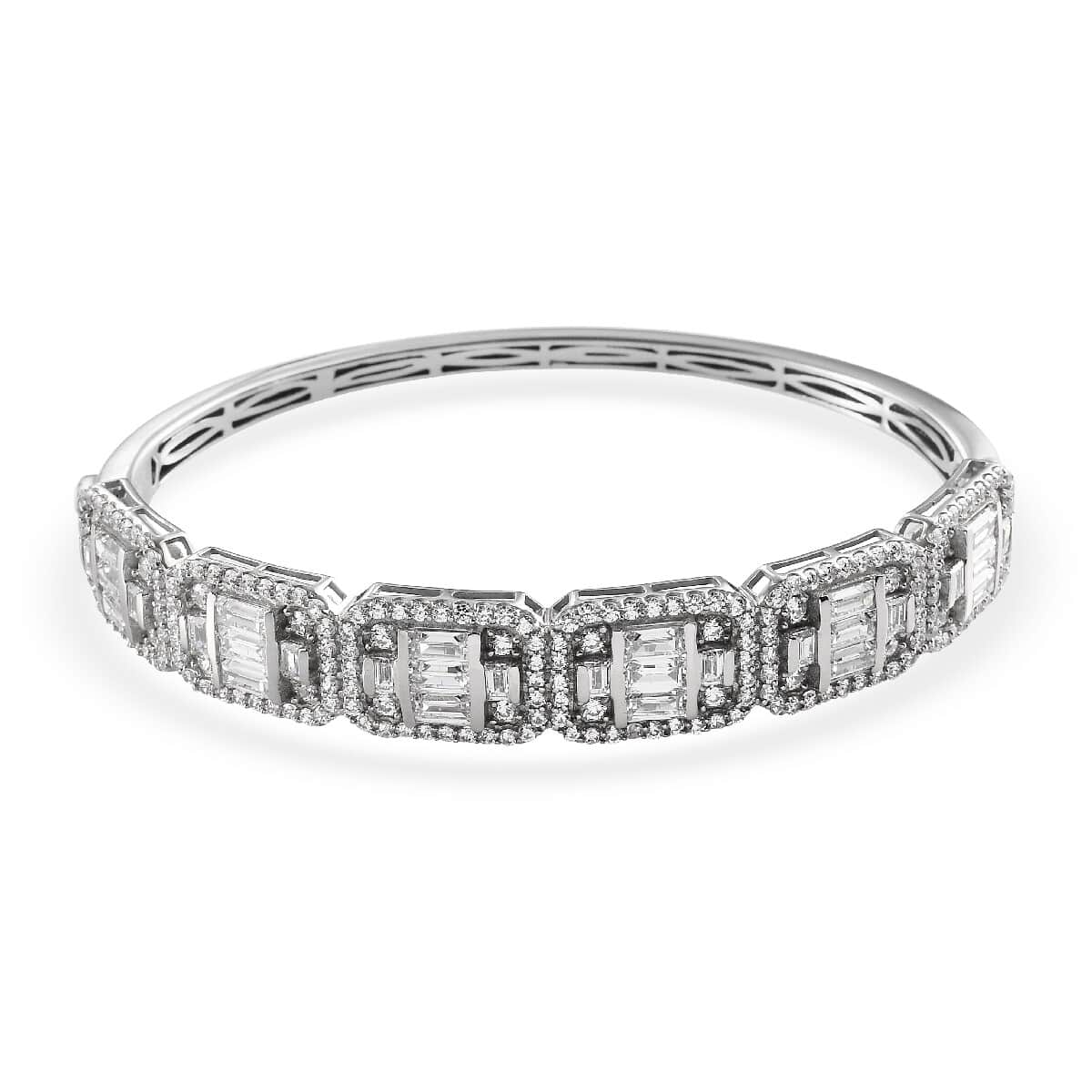 Lustro Stella Made with Finest CZ Bangle Bracelet in Platinum Over Sterling Silver (7.25 in) 12.80 ctw image number 0