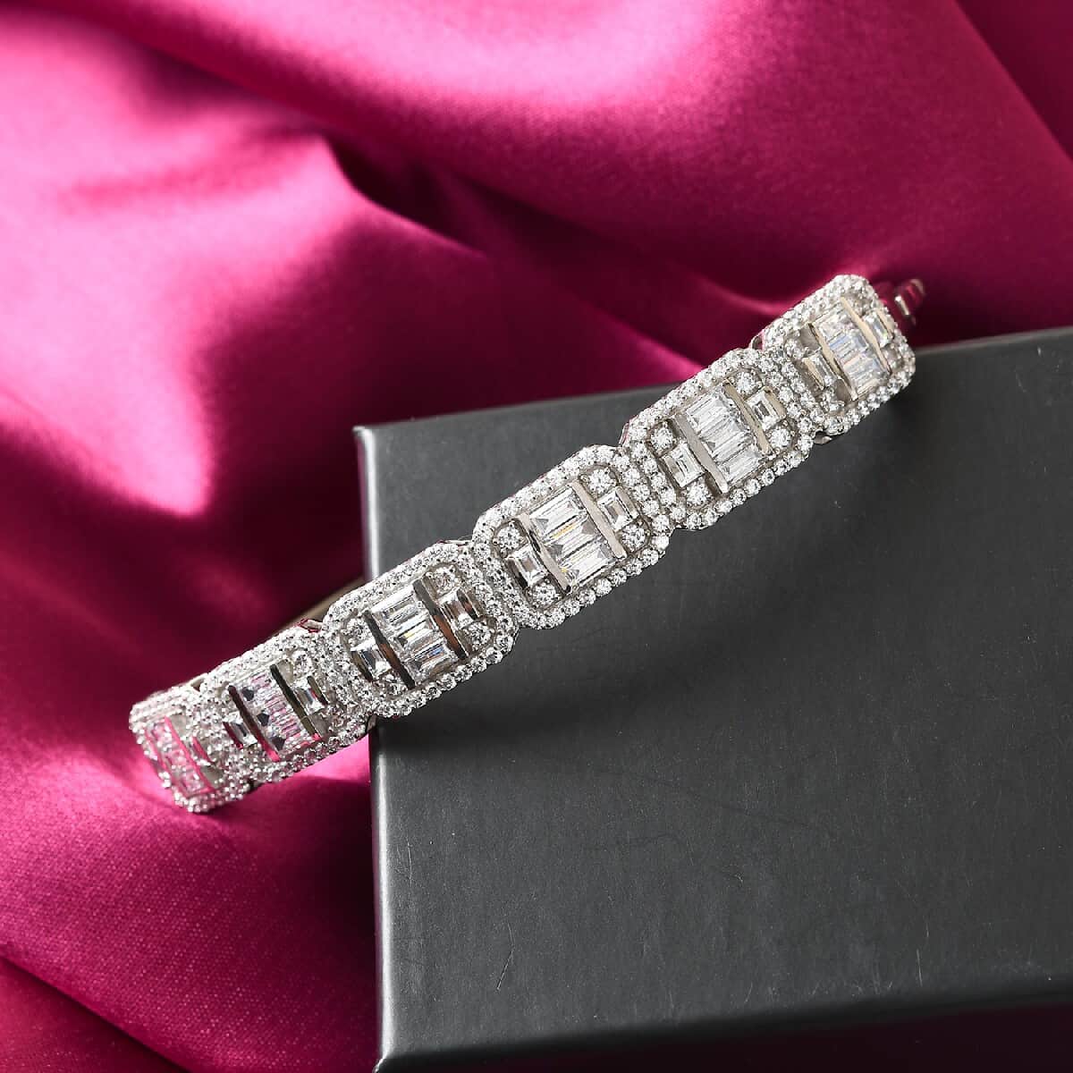 LUSTRO STELLA Made with Finest CZ Bangle Bracelet in Platinum Over Sterling Silver (7.25 in) 20.50 Grams 12.80 ctw image number 1