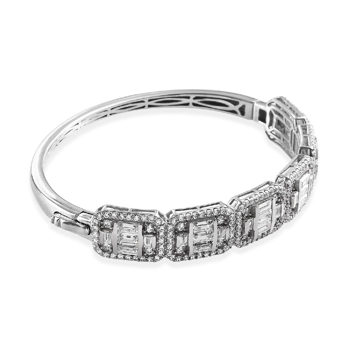 LUSTRO STELLA Made with Finest CZ Bangle Bracelet in Platinum Over Sterling Silver (7.25 in) 20.50 Grams 12.80 ctw image number 3