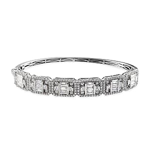 Lustro Stella Made with Finest CZ Bangle Bracelet in Platinum Over Sterling Silver (8 in) 21.70 Grams 12.80 ctw