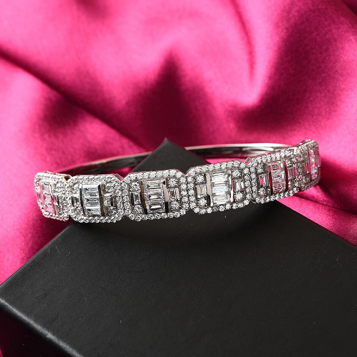 Lustro Stella Made with Finest CZ Bangle Bracelet in Platinum Over Sterling Silver (8 in) 21.70 Grams 12.80 ctw image number 1