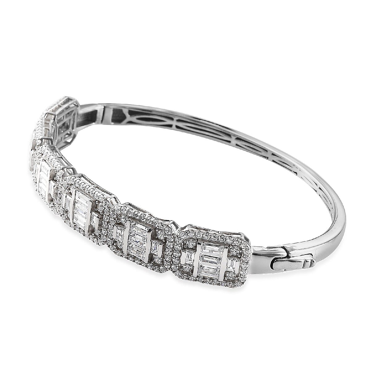 Lustro Stella Made with Finest CZ Bangle Bracelet in Platinum Over Sterling Silver (8 in) 21.70 Grams 12.80 ctw image number 3