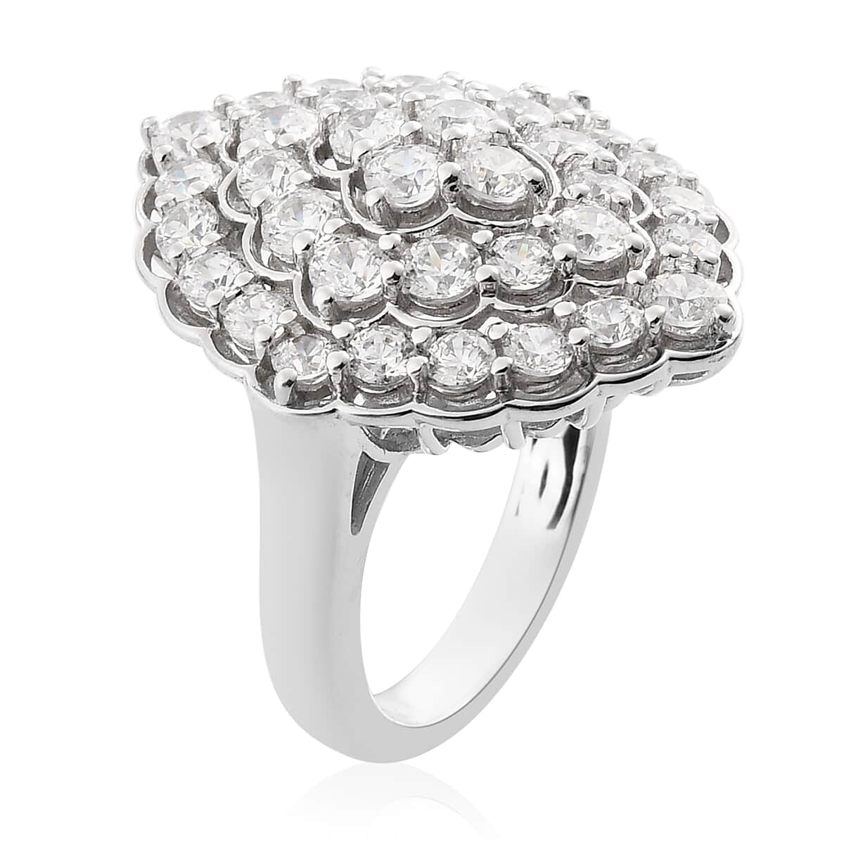 LUSTRO STELLA Made with Finest CZ Cluster Ring in Platinum Over Sterling Silver (Size 7.0) 5.40 ctw image number 3