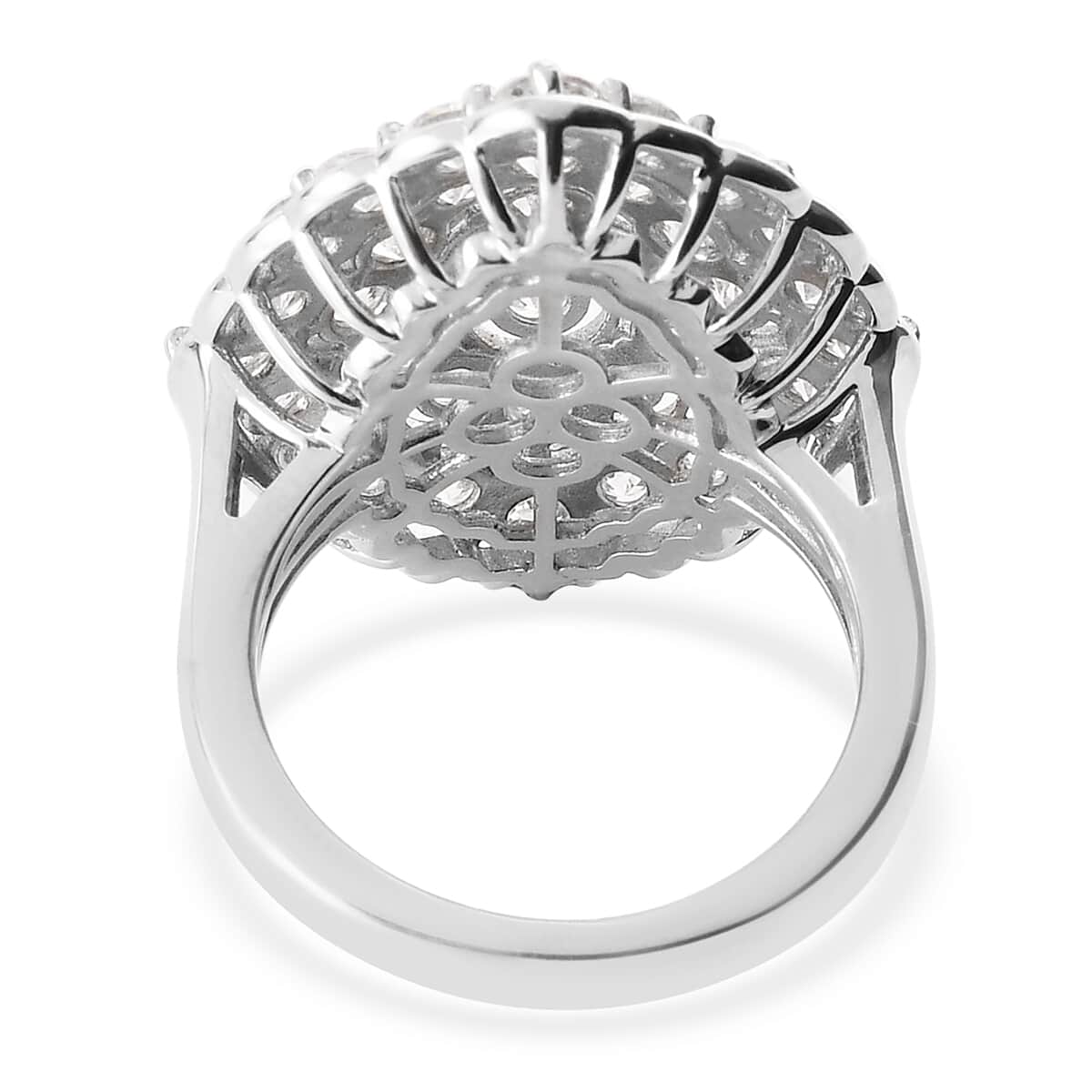 LUSTRO STELLA Made with Finest CZ Cluster Ring in Platinum Over Sterling Silver (Size 7.0) 5.40 ctw image number 4