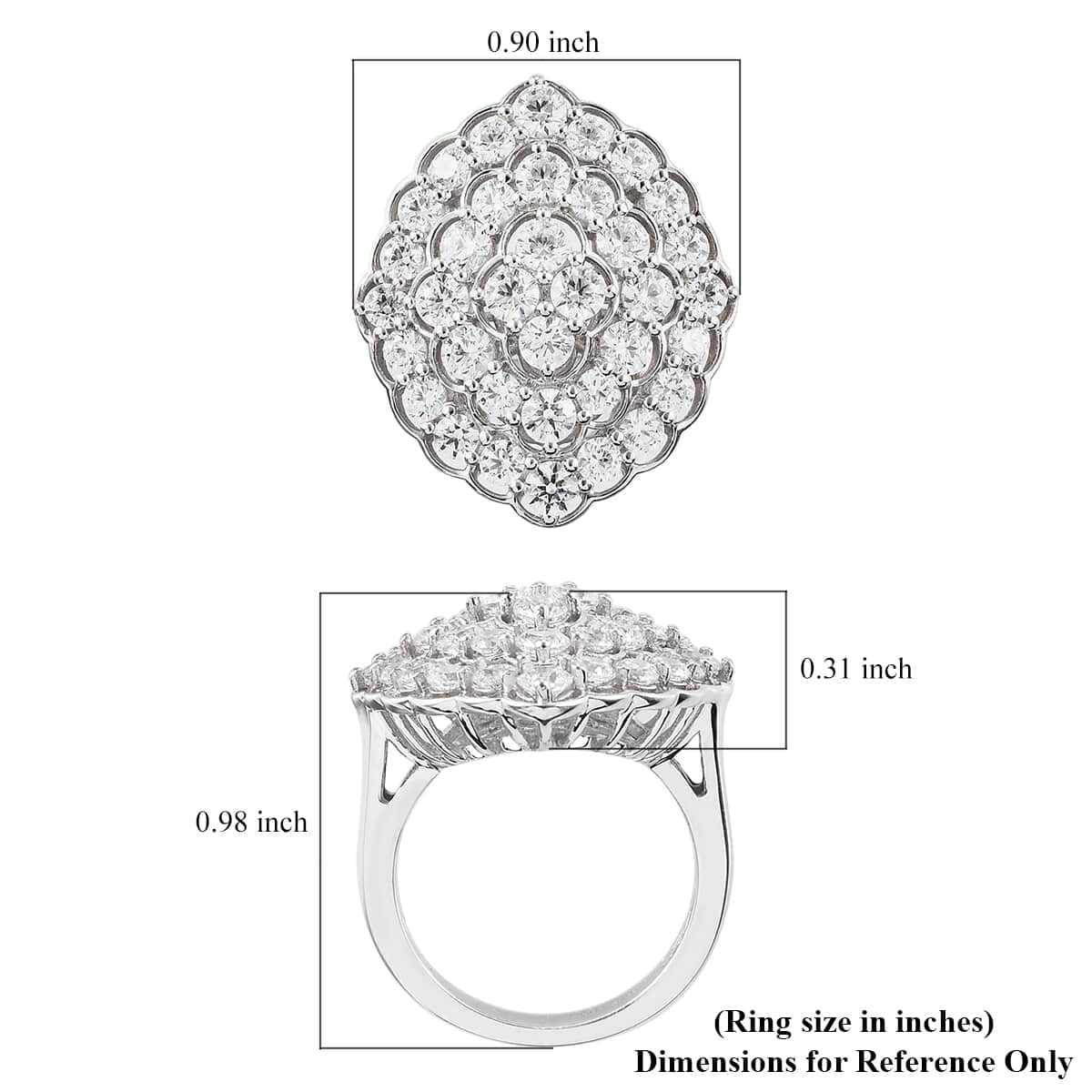 LUSTRO STELLA Made with Finest CZ Cluster Ring in Platinum Over Sterling Silver (Size 7.0) 5.40 ctw image number 5