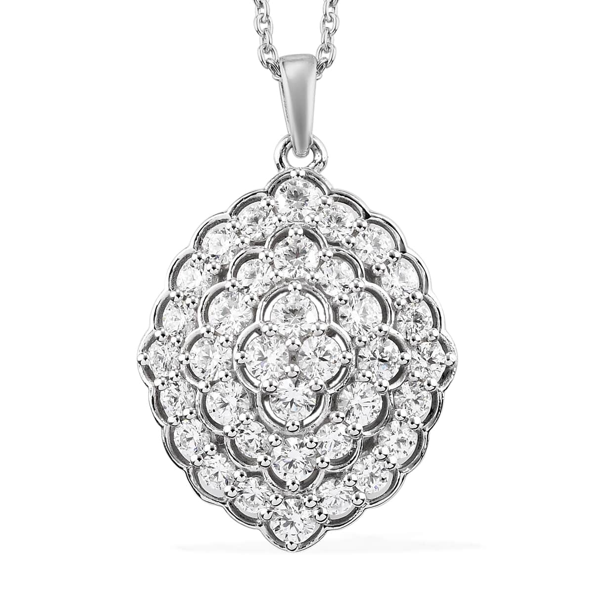 LUSTRO STELLA Made with Finest CZ Cluster Pendant Necklace 20 Inches in Platinum Over Sterling Silver 5.50 ctw image number 0