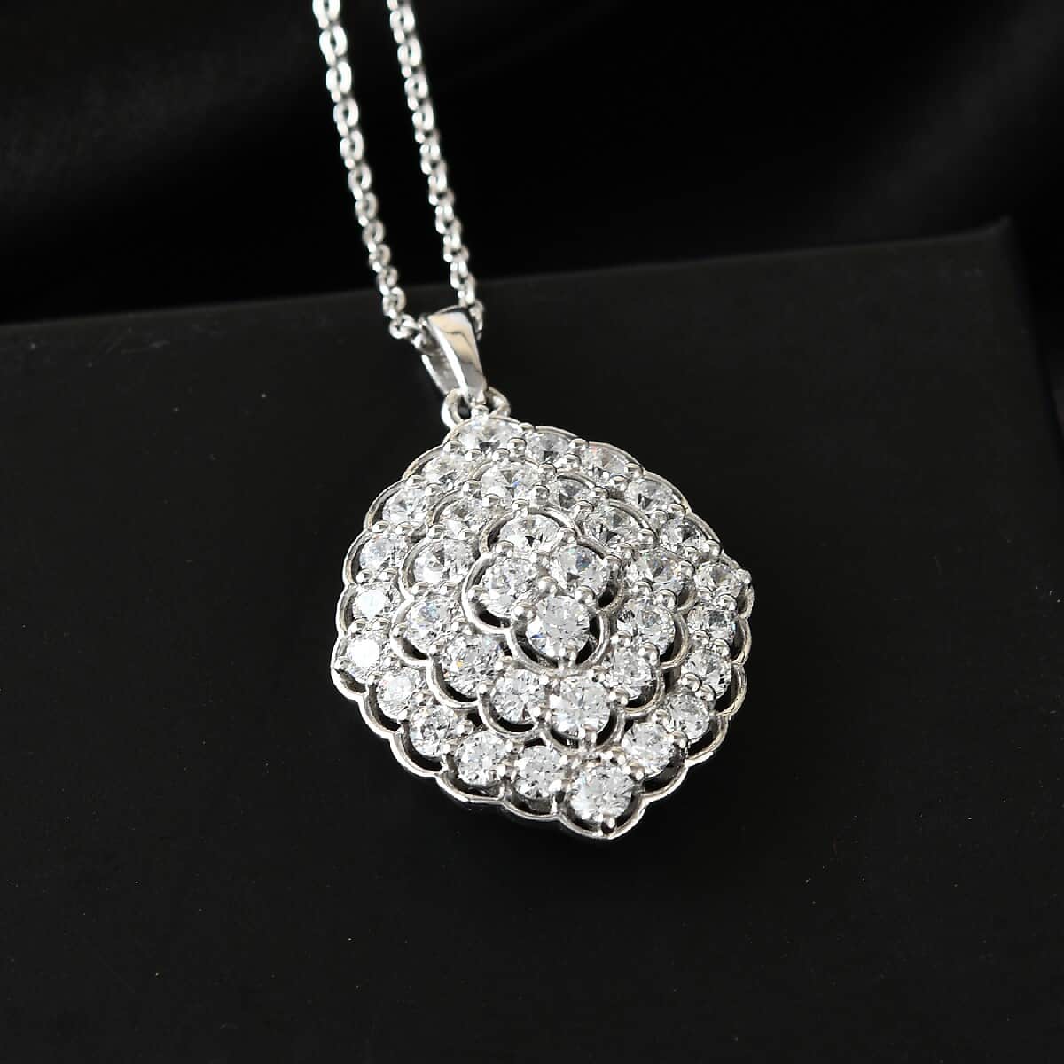 LUSTRO STELLA Made with Finest CZ Cluster Pendant Necklace 20 Inches in Platinum Over Sterling Silver 5.50 ctw image number 1