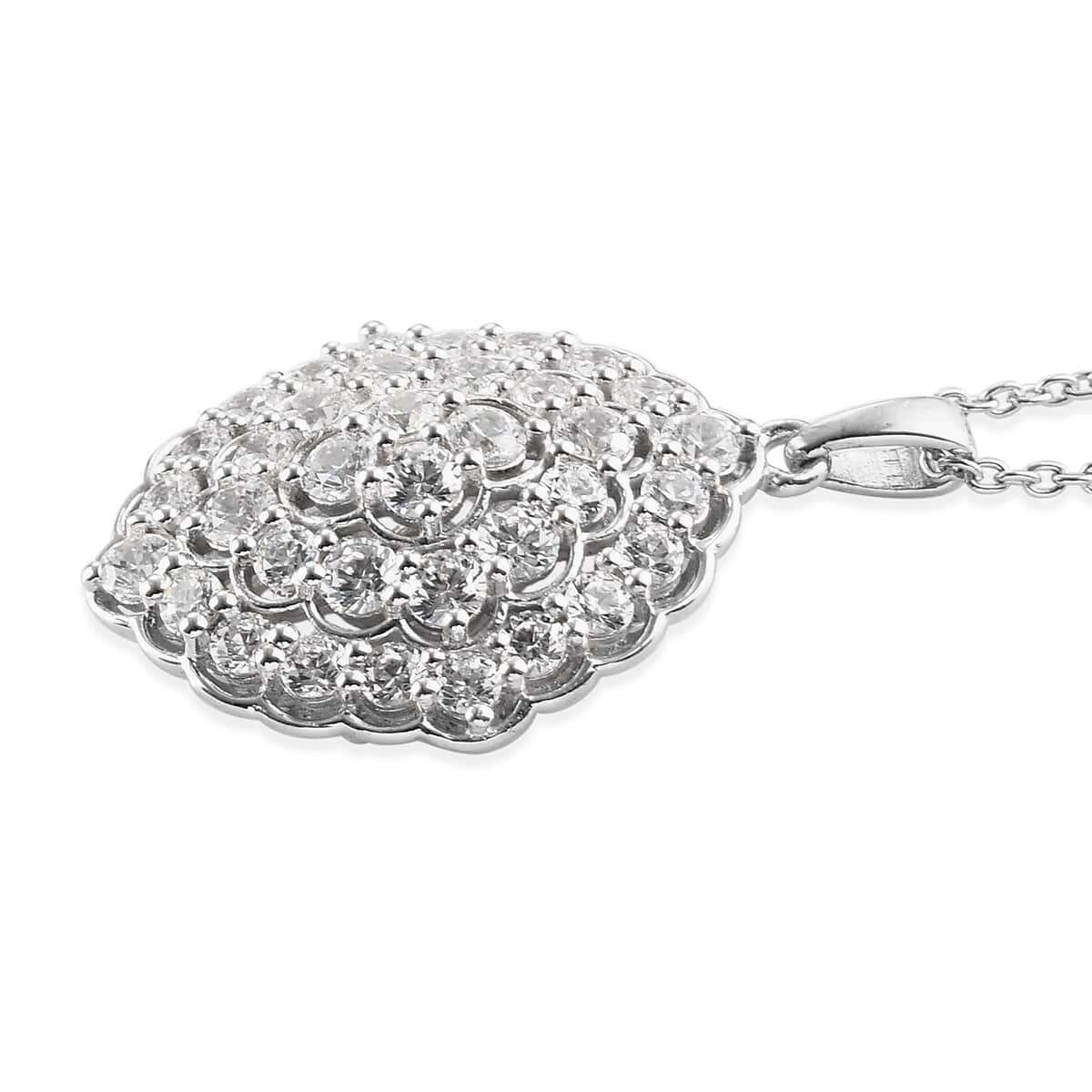 LUSTRO STELLA Made with Finest CZ Cluster Pendant Necklace 20 Inches in Platinum Over Sterling Silver 5.50 ctw image number 3