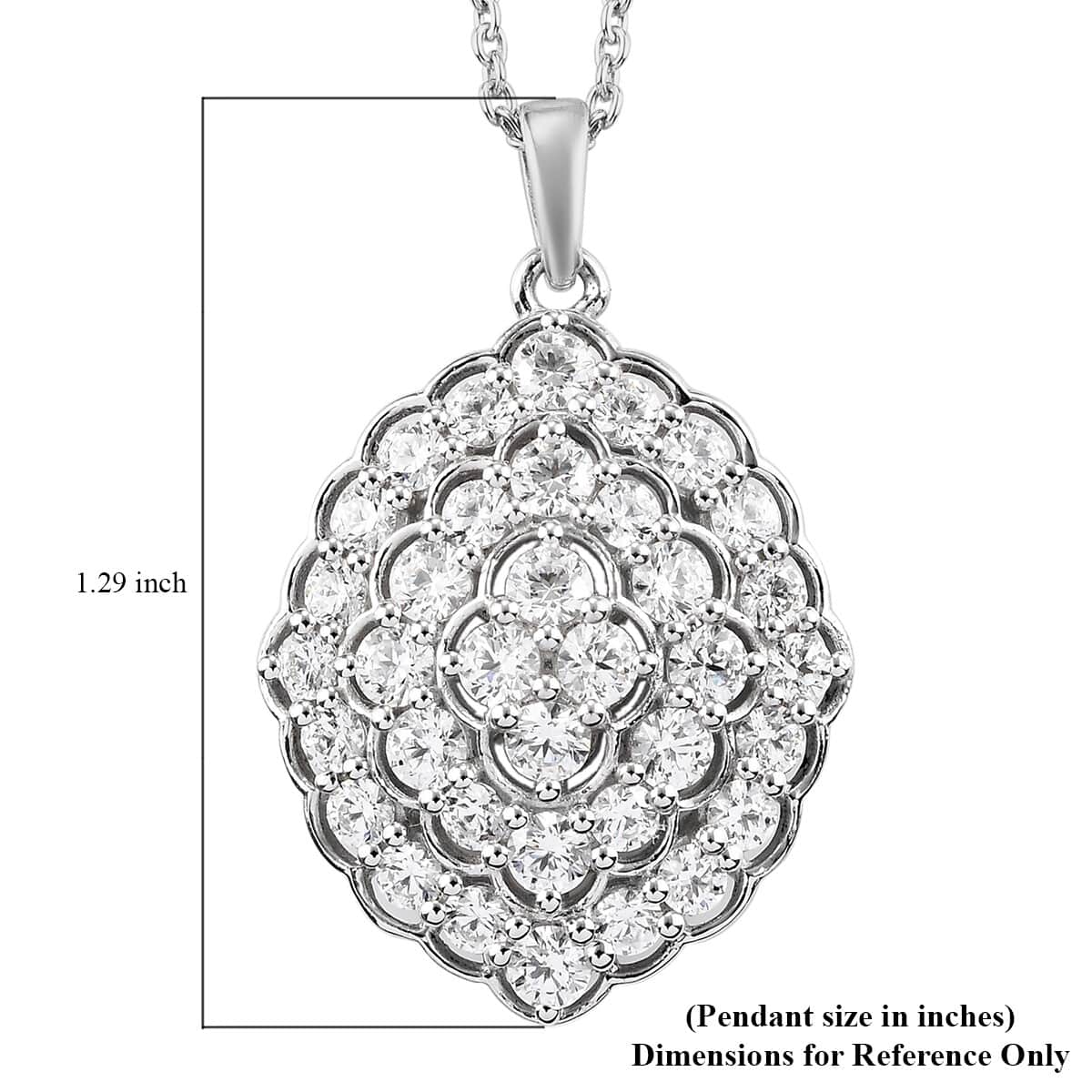 LUSTRO STELLA Made with Finest CZ Cluster Pendant Necklace 20 Inches in Platinum Over Sterling Silver 5.50 ctw image number 5