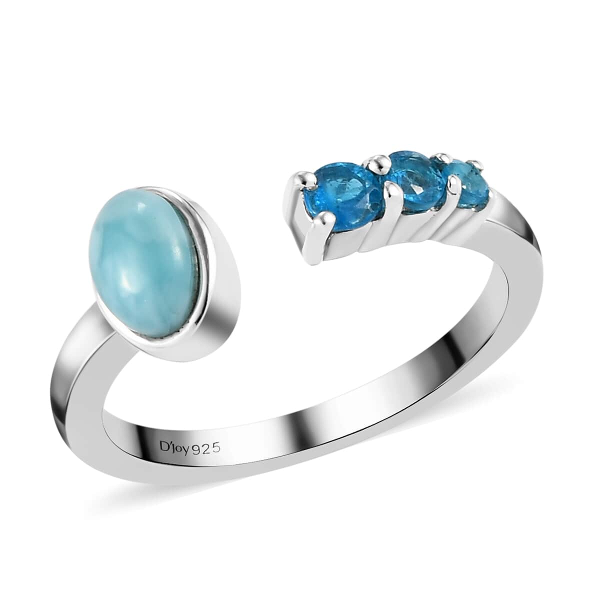 Larimar and Malgache Neon Apatite Open Shank Ring in Platinum Over Sterling Silver 0.75 ctw image number 0