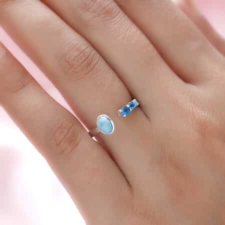 Larimar and Malgache Neon Apatite Open Shank Ring in Platinum Over Sterling Silver (Size 6.0) 0.75 ctw image number 1