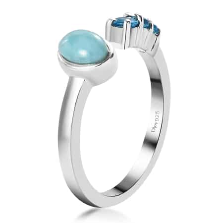 Larimar and Malgache Neon Apatite Open Shank Ring in Platinum Over Sterling Silver (Size 6.0) 0.75 ctw image number 5