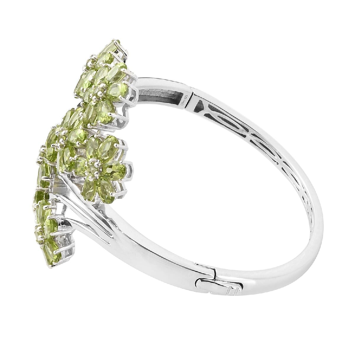 Arizona Peridot Floral Bypass Bangle Bracelet in Platinum Over Sterling Silver (7.25 in) 33 Grams 24.00 ctw image number 3