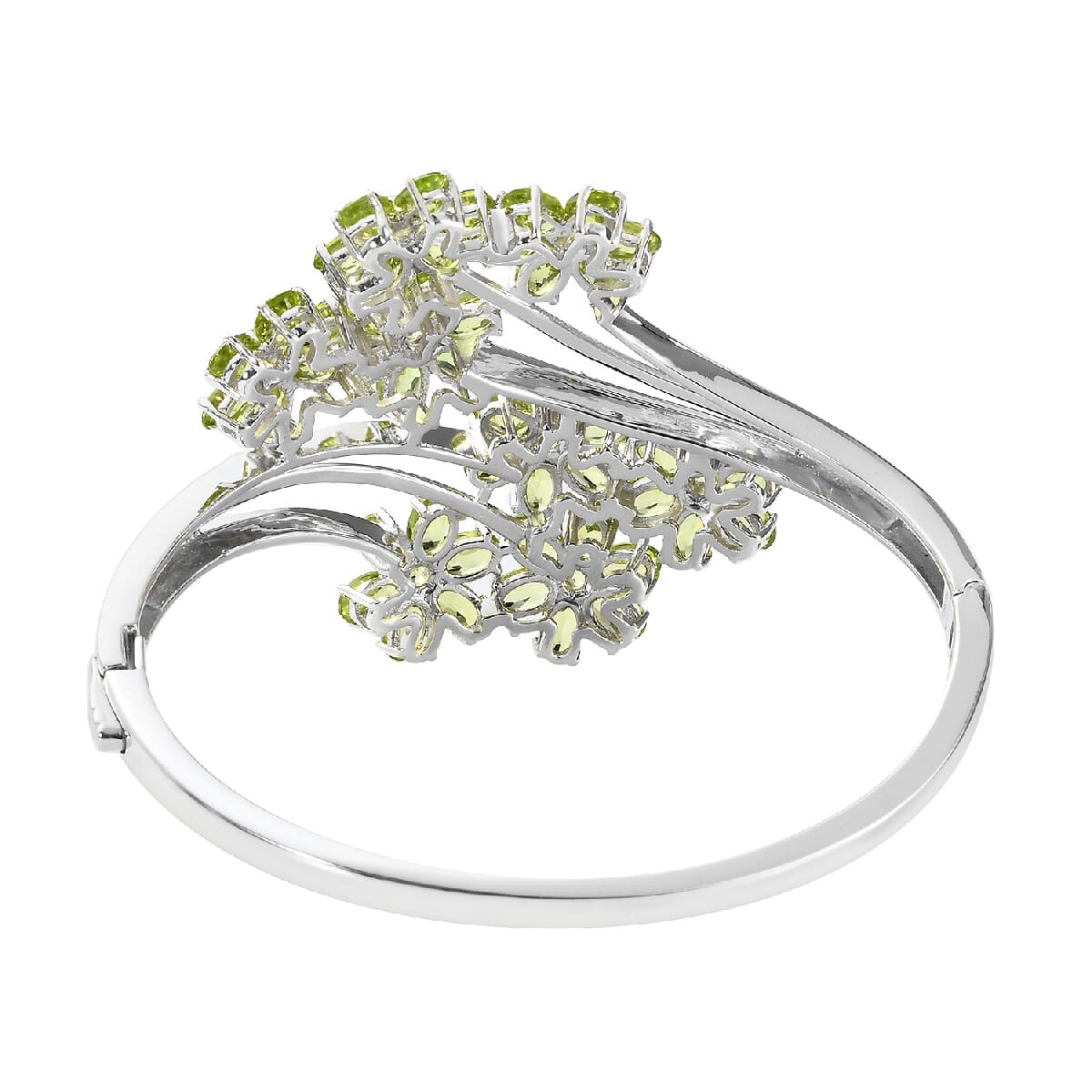 Arizona Peridot Floral Bypass Bangle Bracelet in Platinum Over Sterling Silver (7.25 in) 33 Grams 24.00 ctw image number 4