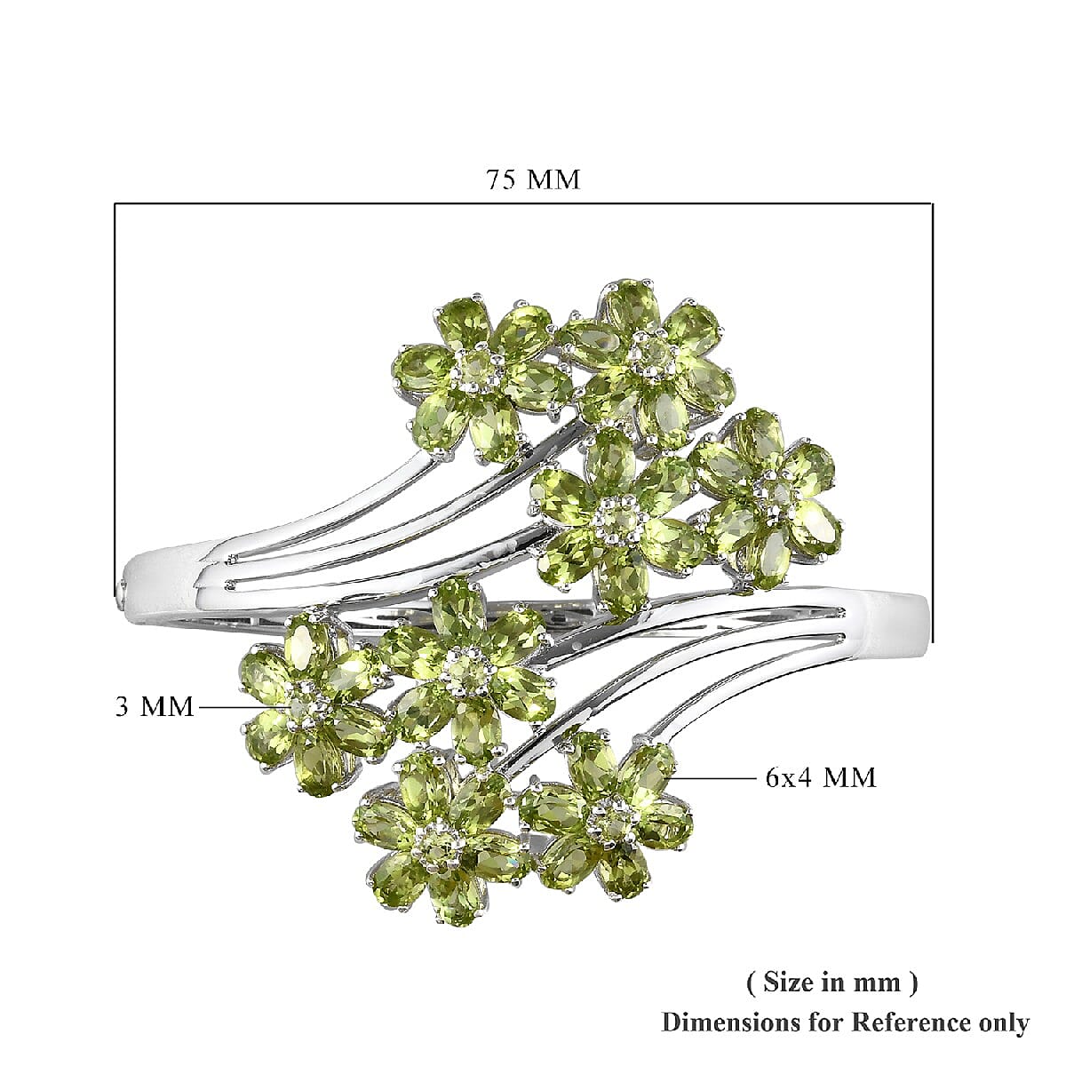 Arizona Peridot Floral Bypass Bangle Bracelet in Platinum Over Sterling Silver (7.25 in) 33 Grams 24.00 ctw