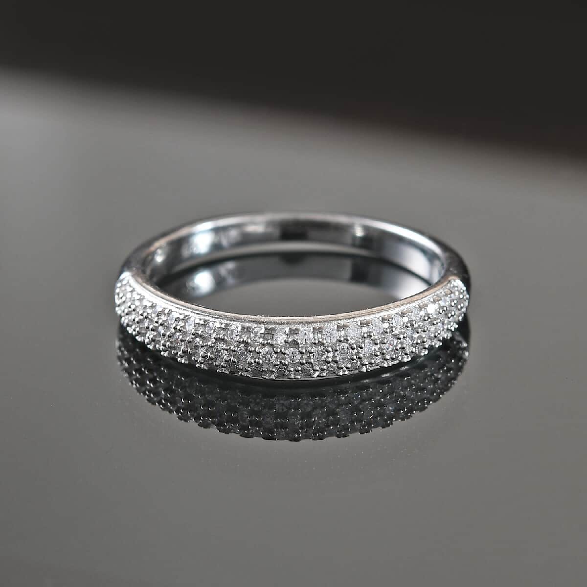 LUSTRO STELLA Made with Finest CZ Band Ring in Platinum Over Sterling Silver (Size 7.0) 0.35 ctw image number 1