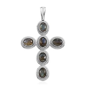 Malagasy Labradorite Cross Pendant in Stainless Steel 9.50 ctw