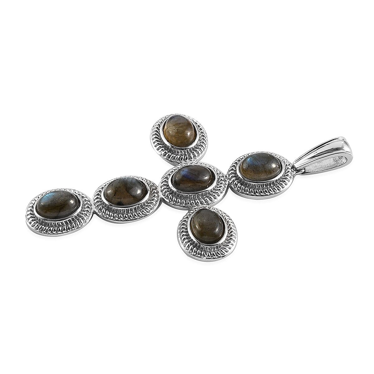 Malagasy Labradorite Cross Pendant in Stainless Steel 9.50 ctw image number 2