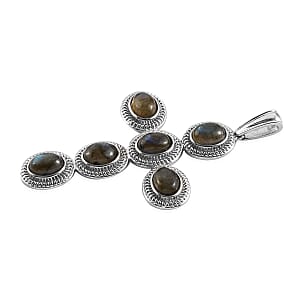 Malagasy Labradorite Cross Pendant in Stainless Steel 9.50 ctw