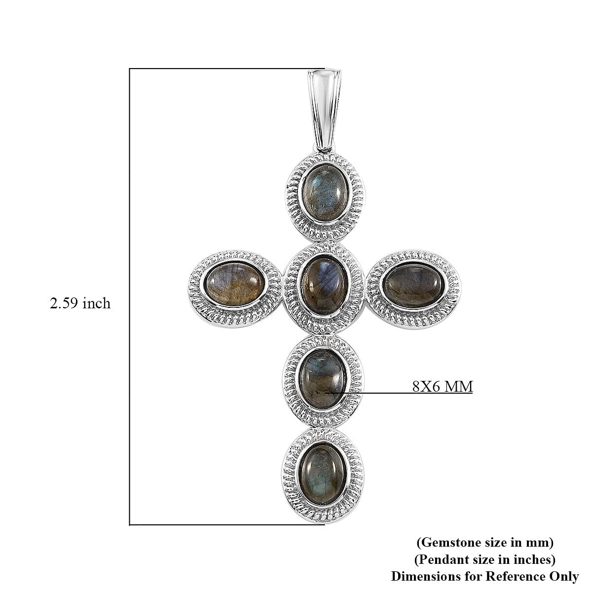 Malagasy Labradorite Cross Pendant in Stainless Steel 9.50 ctw image number 4