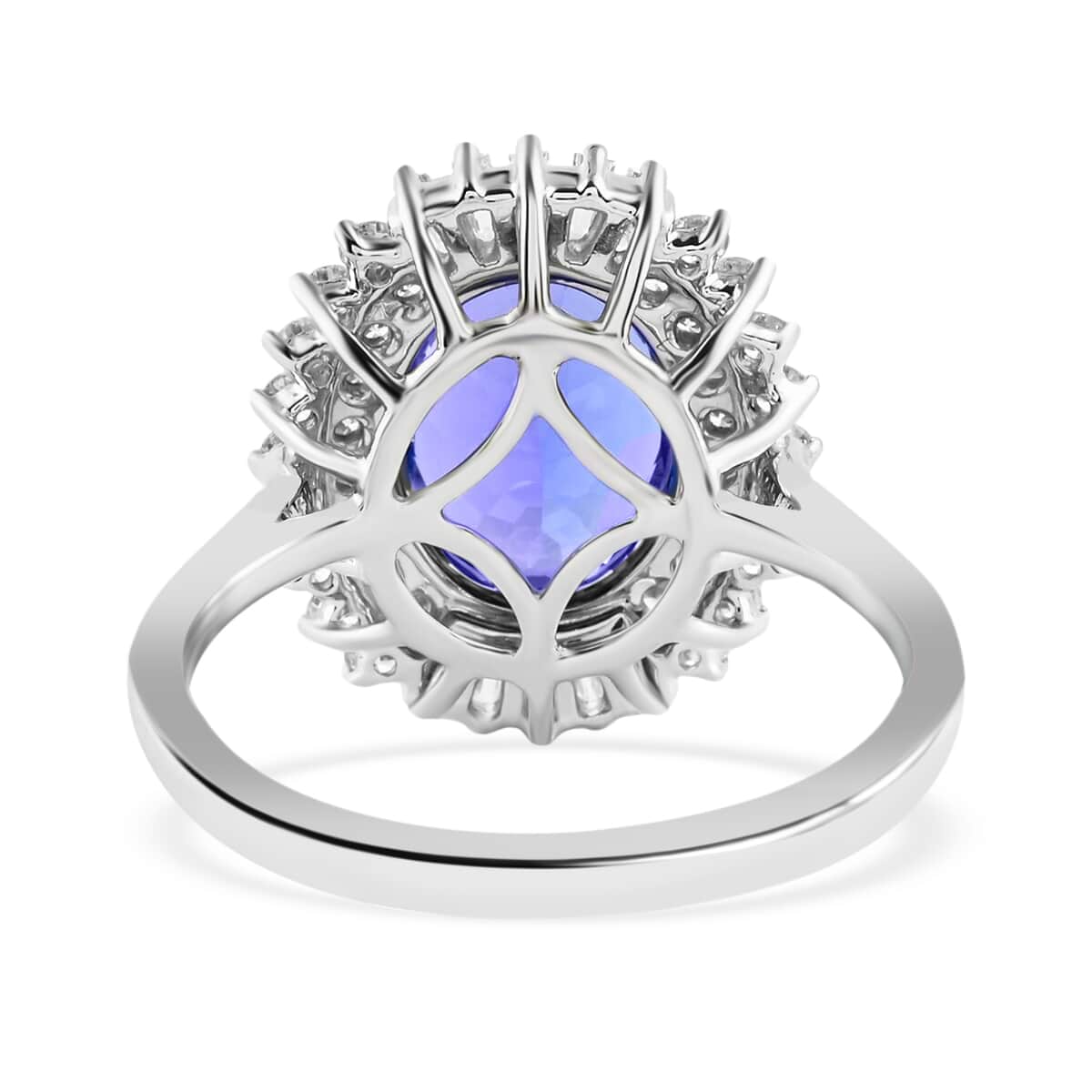 RHAPSODY 950 Platinum AAAA VIVID Tanzanite, Diamond (E-F, VS) (0.65 cts) Double Halo Ring (Size 8.0) (6.85 g) 4.00 ctw image number 4