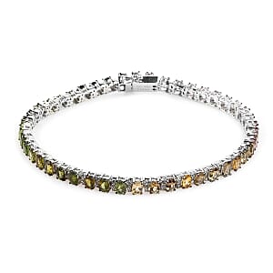 15.30 ctw Multi-Tourmaline and Zircon Bracelet in Platinum Over Sterling Silver (7.50 In)