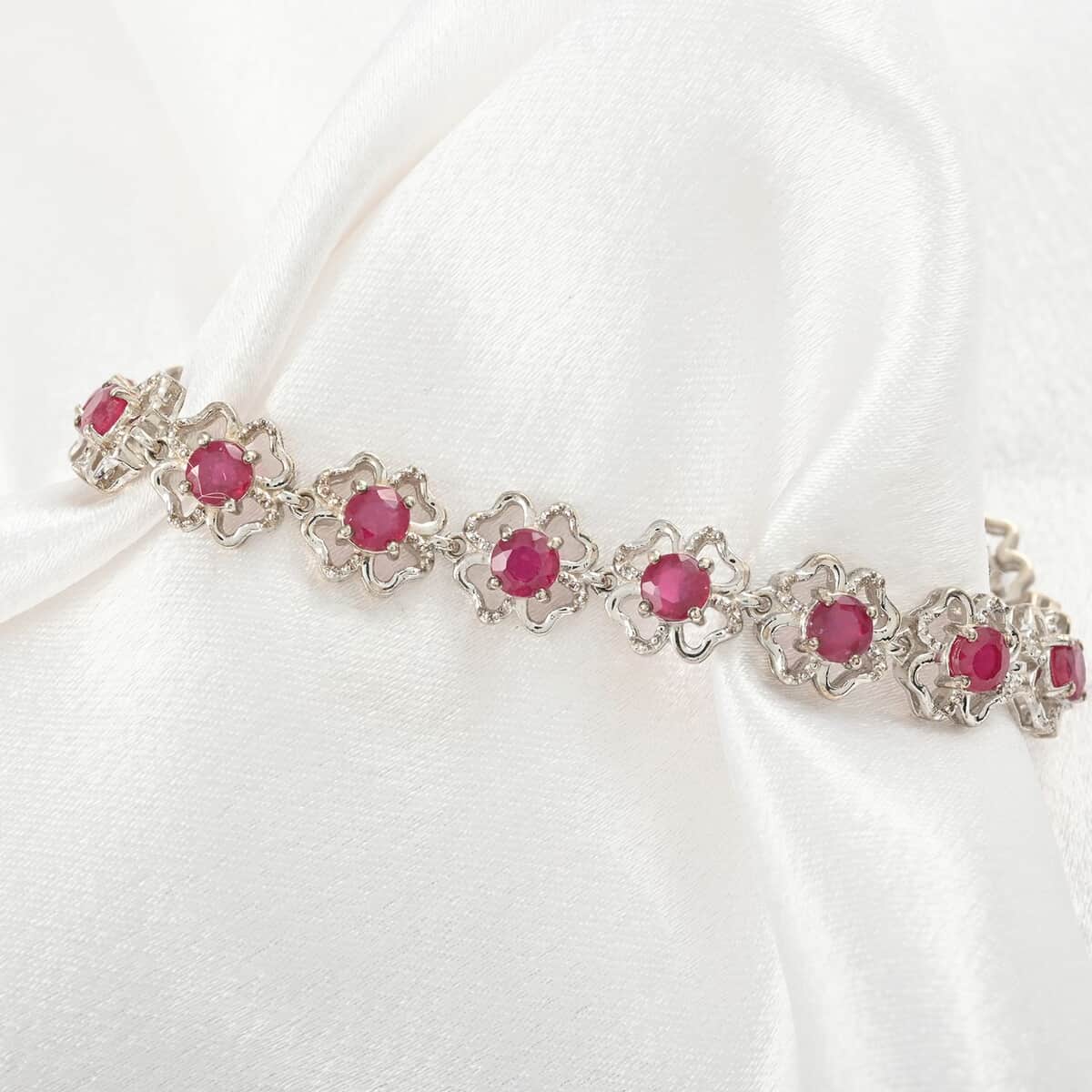 Niassa Ruby (FF) Bracelet in Platinum Over Sterling Silver (6.50 In) 5.10 ctw image number 1