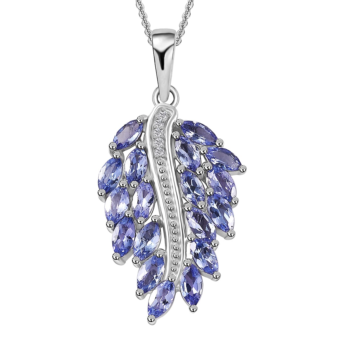 Tanzanite and Zircon Feather Pendant in Platinum Over Sterling Silver 2.50 ctw