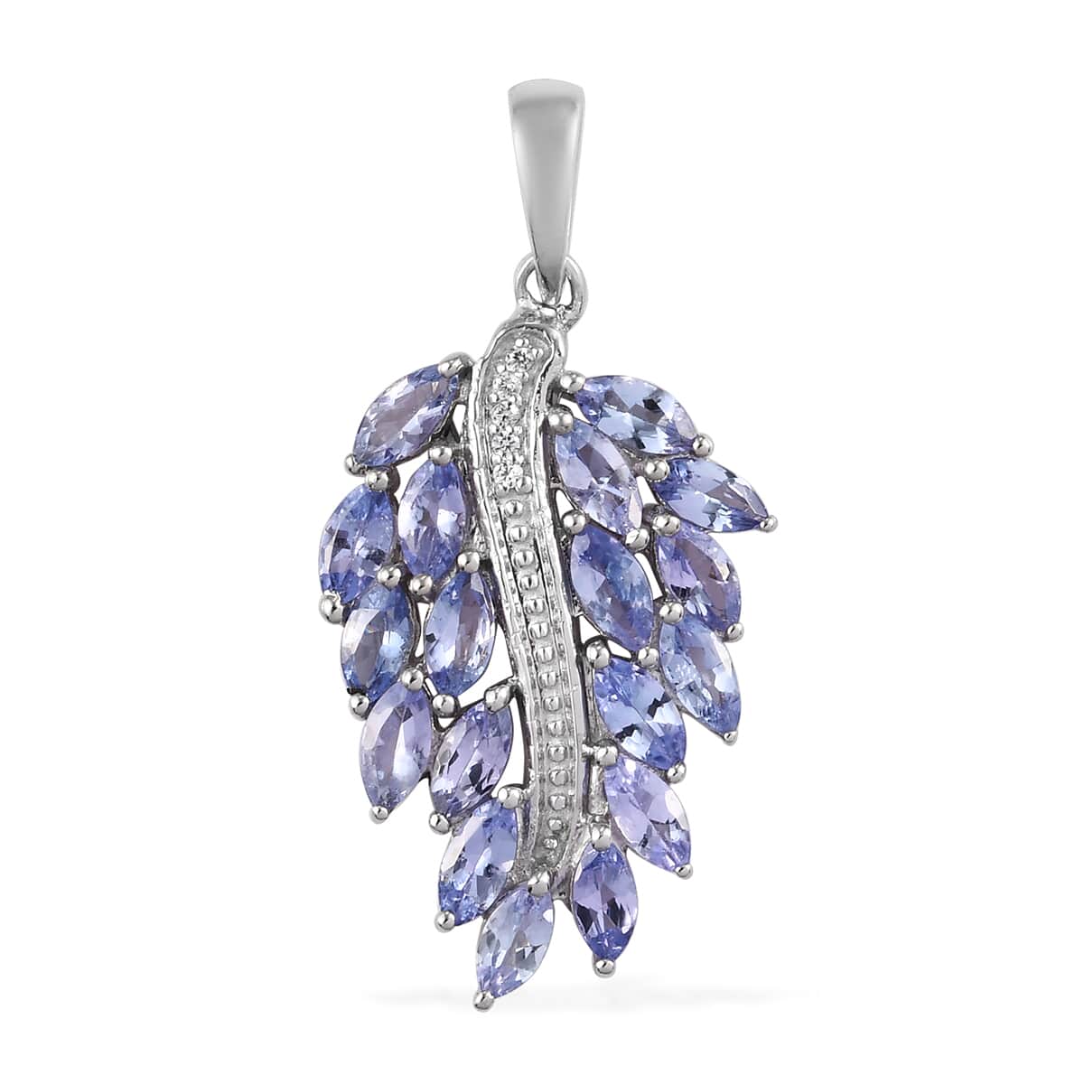 Tanzanite and Zircon Feather Pendant in Platinum Over Sterling Silver 2.50 ctw image number 0