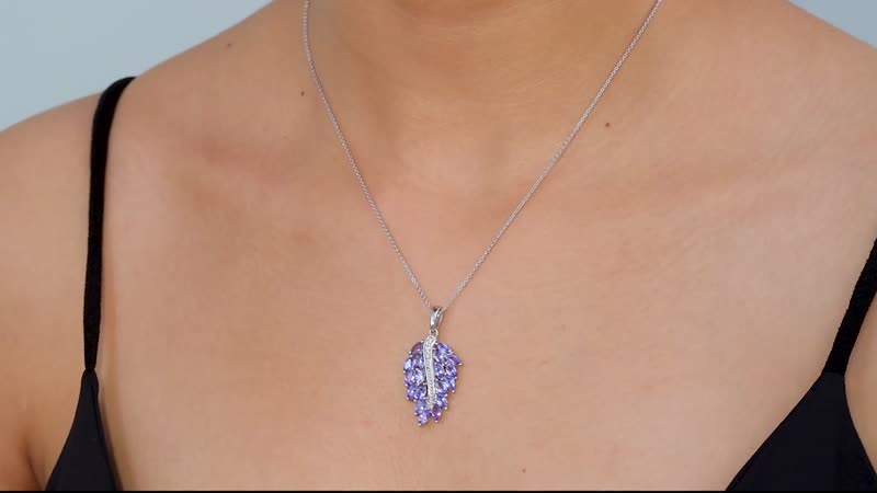 2.50 ctw Tanzanite and Zircon Feather Pendant in Platinum Over Sterling Silver