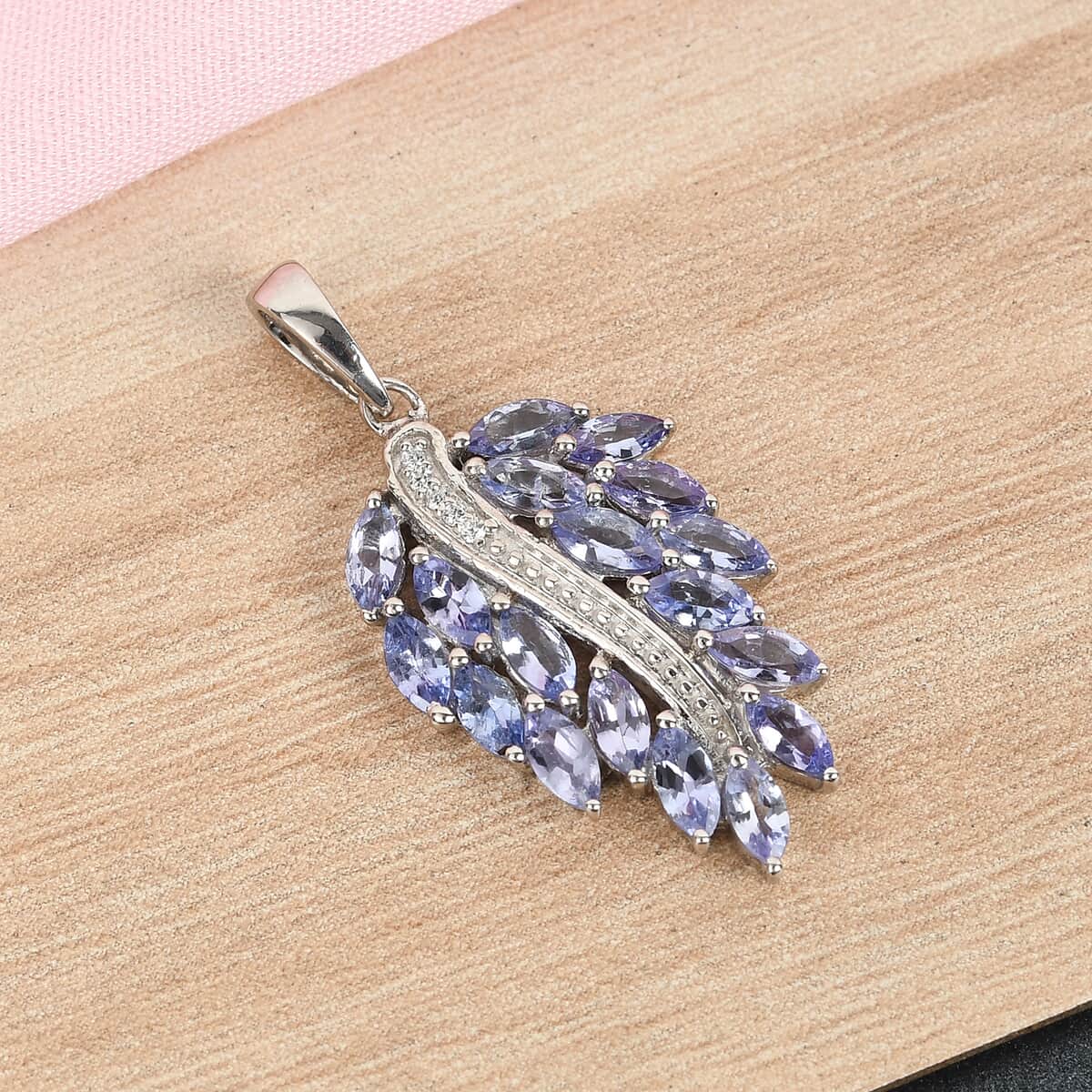 Tanzanite and Zircon Feather Pendant in Platinum Over Sterling Silver 2.50 ctw image number 1