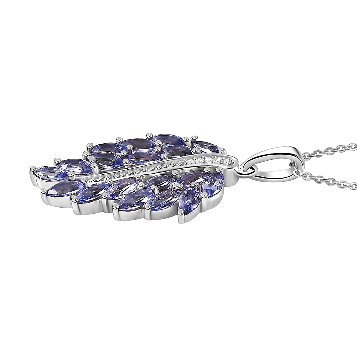 Tanzanite and Zircon Feather Pendant in Platinum Over Sterling Silver 2.50 ctw