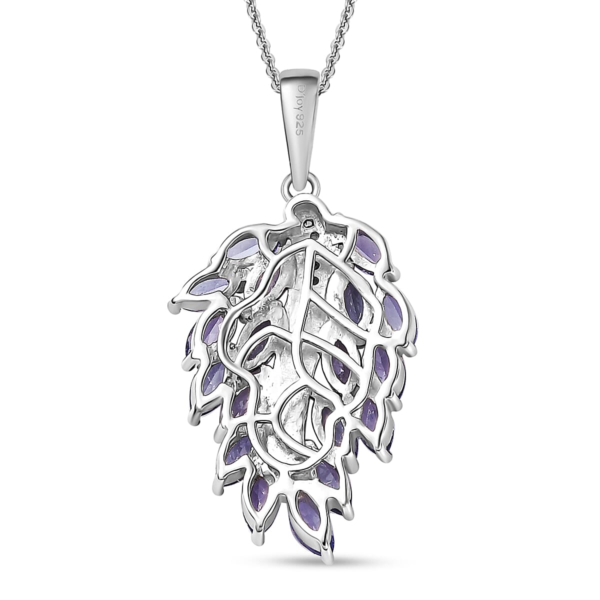 Tanzanite and Zircon Feather Pendant in Platinum Over Sterling Silver 2.50 ctw