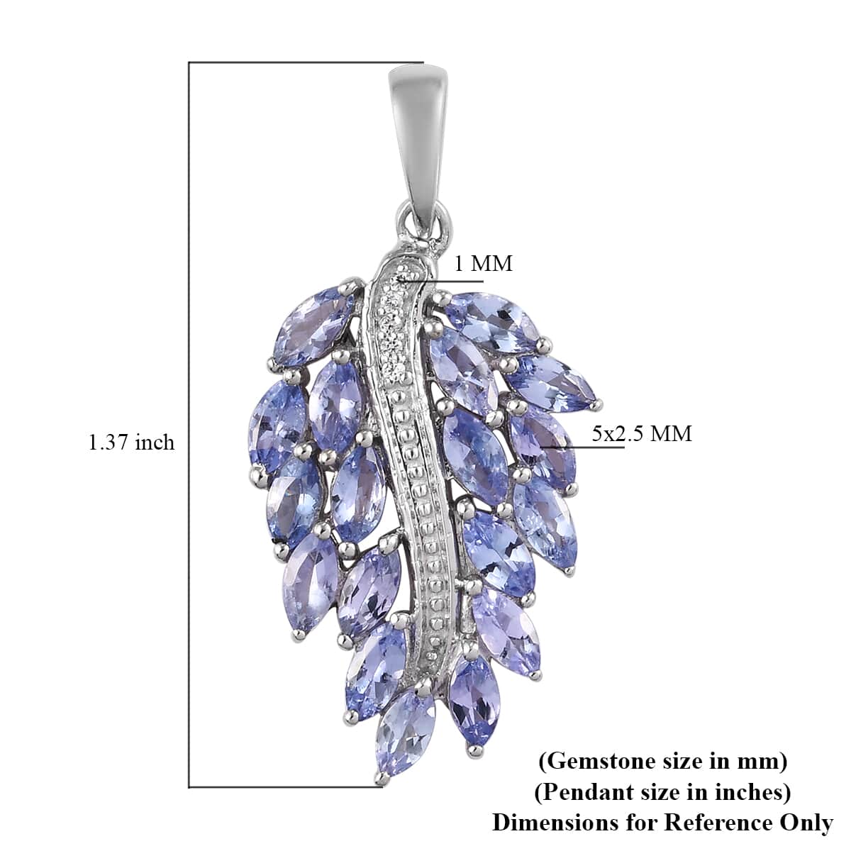 Tanzanite and Zircon Feather Pendant in Platinum Over Sterling Silver 2.50 ctw image number 4