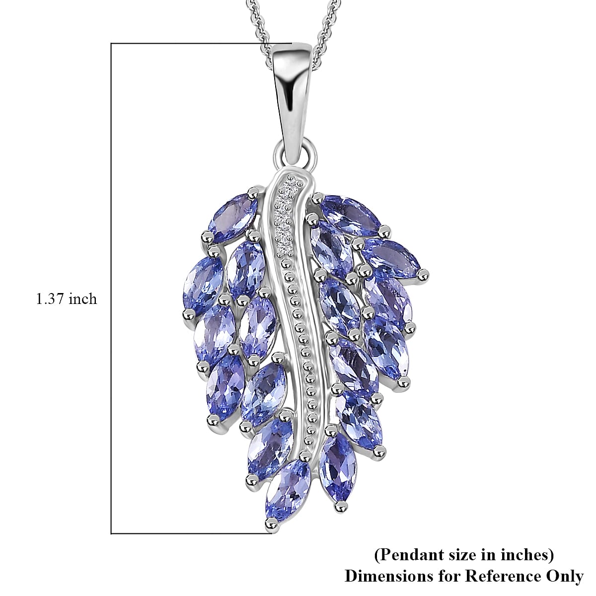 Tanzanite and Zircon Feather Pendant in Platinum Over Sterling Silver 2.50 ctw