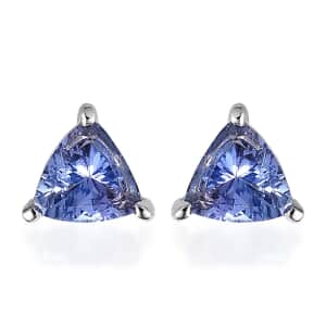 Tanzanite 0.65 ctw Solitaire Stud Earrings in Platinum Over Sterling Silver